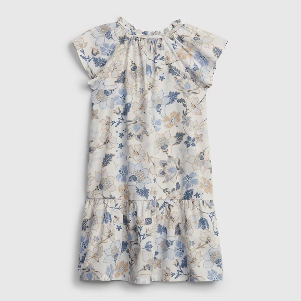 Gap Girls Blue White Floral Cotton Tiered Flutter Sleeve Dress‎ Spring Small 6/7